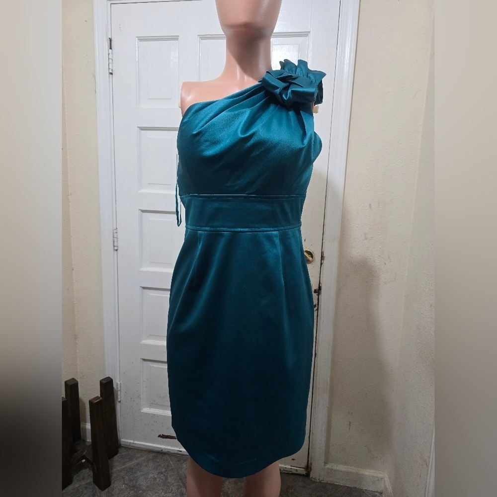 The Limited Teal One-Shoulder Dress with Rosette Detail